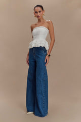 Cora Ruched Strapless Top - White