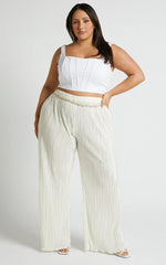 Beca Pants - High Waisted Plisse Flared Pants in Cream