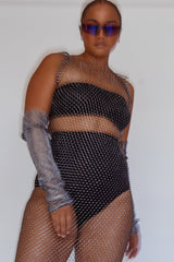 Starry Diamante Arm Sleeve Gloves Black