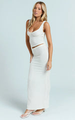 Billie Maxi Skirt - Column Textured Jersey Skirt in Off White
