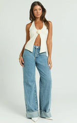 Arwyne Jeans - Mid Rise Baggy Deep Turnup Recycled Denim Jeans in Light Blue Wash