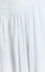 Beckett Midi Dress - Scoop Neck Drop V Waist Gathered Skirt Dress in White