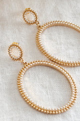 Lucienne Oval Drop Pearl Earrings Gold
